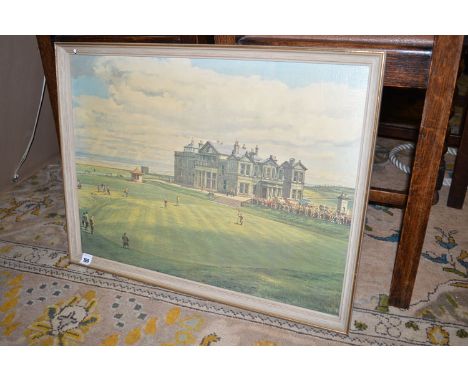 A colour print on canvas - Golfing scene at St. Andrews.