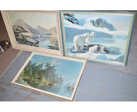 Colour prints, to include - A mountainous lakeland scene, after W. Heaton Cooper; a Norwegian landscape, after A. Normann; to