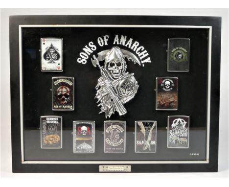 A Zippo Lighter Set, consisting of nine limited edition Zippo lighter depicting the TV show Sons of Anarchy, with sculpted Gr