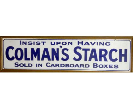 A Colman's Starch vitreous enamel sign, framed and mounted, 164cm x 47cm 