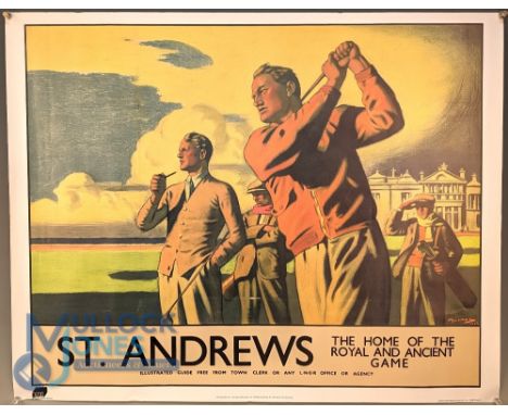 St Andrews 1930/40s famous LNER railway advertisement poster: golf print - from the original painting by the National Railway