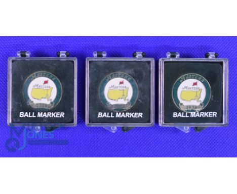 3x 2009 Original US Masters Golf Tournament Enamel and Gilt Ball Markers - won by Angel Cabrera - all in the original boxes