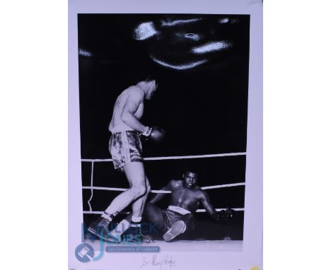 Boxing Sir Henry Cooper Autographed Print. This famous photograph where Muhammad Ali is on the canvas with Cooper standing ov