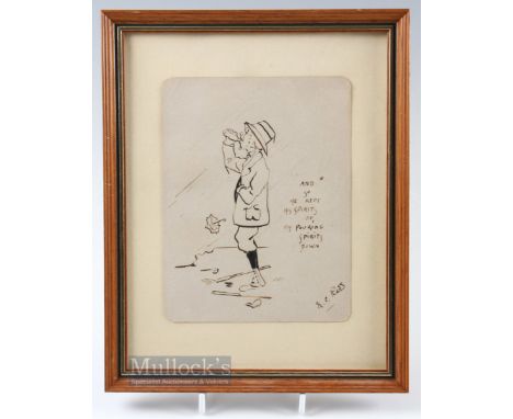 M C Ross - original pen and ink 9.75" x 8" humorous golf sketch, signed lower right with inscription "And so he kept his spir