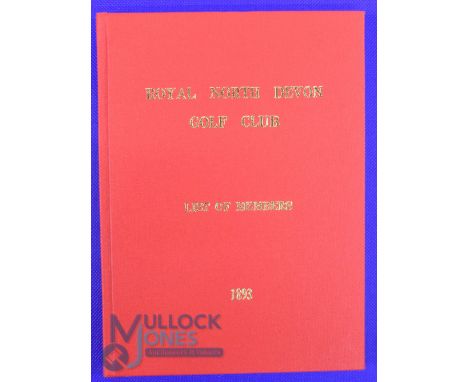 Scarce 1893 Royal North Devon Golf Club "List of Members" in the original wrappers, some slight soiling and marks to the cove