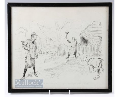 D L Ghilchik (1892-1972) original pen and ink humorous large golfing sketch signed lower right - with inscription - Country L