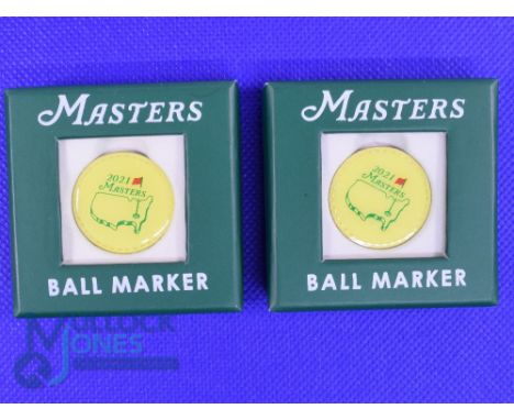 2x 2021 Original US Masters Golf Tournament Enamel and Gilt Ball Markers won by Hideki Matsuyama first ever Japanese Player -