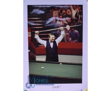 Snooker Autographed Print. Signed Photograph by Dennis Taylor in Action 1985 beating Steve Davis for the World Championship, 