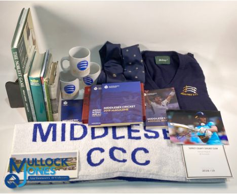 Middlesex County Cricket Collection, with 3 mugs, a large beach towel, a Wolsey 44/54 Middlesex CCC v-neck jumper, navy 44/54