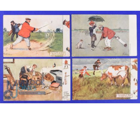 Interesting collection of early amusing coloured golfing sketch postcards (4) all by Lance Thackeray published by Raphael Tuc