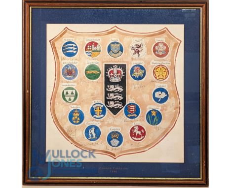 1996 County Captains Autographed Print, featuring 18 County Crests all signed below by each Captain for the Counties Middlese