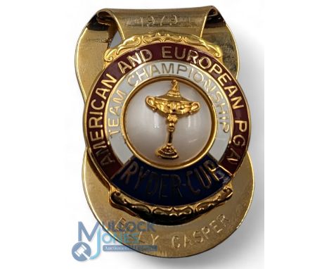 1979 Billy Casper American and European PGA Ryder Cup players money clip - enamel and gilt inlaid money clip presented to bot
