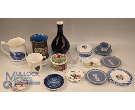 Golf Collectable China Ceramics: a good collection - with noted items to incl Wedgwood Ryder Cup 2001 the Belfry lidded pot, 