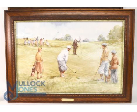 3 Golf Pictures: to include a period hand coloured engraving of Golf at Black Heath, signed H Harral, well framed and mounted