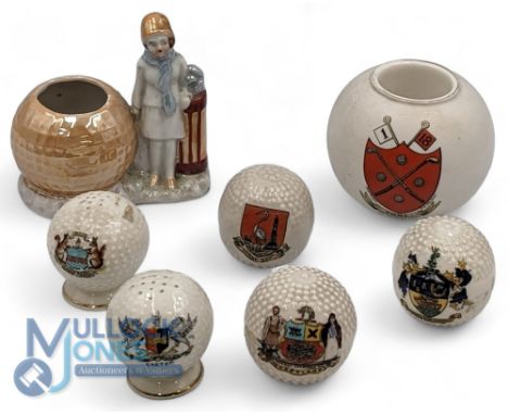 Period Golf Ceramic Collectibles, to include Goss Golfers Arms match holder, a German lady golfer match holder, Carlton and o