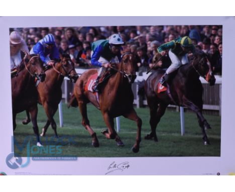 Horse Racing Autographed Print. This famous photograph where Lester Piggott wins 1992 2000 Guineas on Rodrigo de Triano Limit