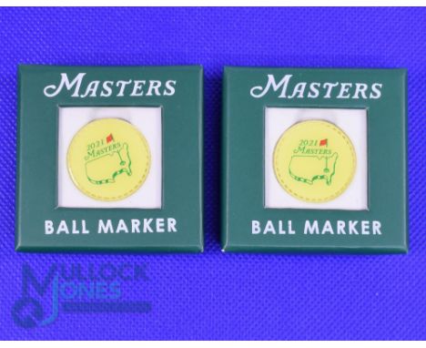 2x 2021 Original US Masters Golf Tournament Enamel and Gilt Ball Markers - won by Hideki Matsuyama first ever Japanese Player
