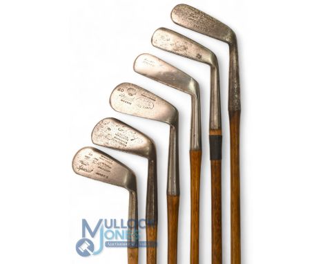 6x Assorted irons incl 3x Jiggers Gibson showing the horn cleek mark, Jack Hatfield, and one showing the Anderson arrow to th