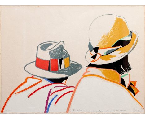 EDUARDO ÚRCULO FERNÁNDEZ (Santurce, Vizcaya, 1938 - Madrid, 2003)."Characters with hats", 1995.Silkscreen, copy P.A. 4/5.Sign