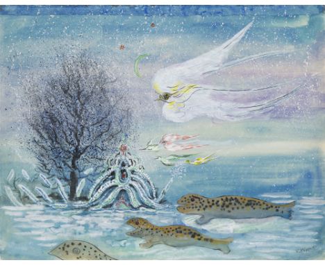 Wilhelm Höpfner (1899 - 1968 Magdeburg)o.T. (Tiere bei Nacht). Um 1930. Aquarell und Gouache auf leichtem Velin. 32 x 41 cm. 