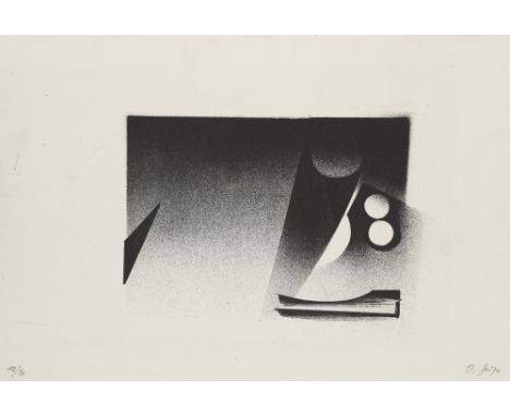 Rupprecht Geiger.  (1908 - 2009 München). o.T. (Komposition in schwarz). Um 1950. Lithographie auf Velin. 15,5 x 21,3 cm (26,