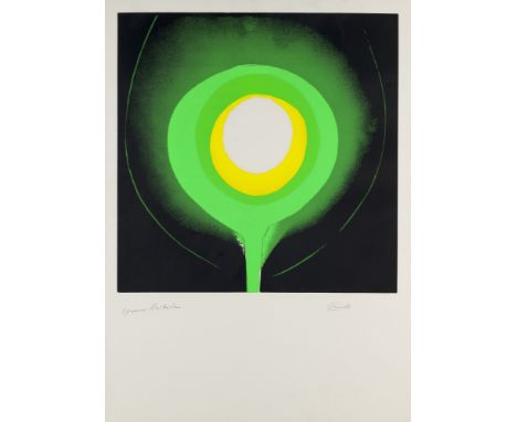 Otto Piene.  (1928 Laasphe/Westf. - 2014 Berlin). Telegrün. 1969. Farbserigraphie auf leichtem Velin Karton. 40 x 40 cm (60,5