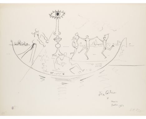 Klassische Moderne Jean Cocteau (1892 - 1963 Paris)Venise. 1956. Lithographie auf Arches-Velin (mit WZ). 40,5 x 62 cm (50 x 6