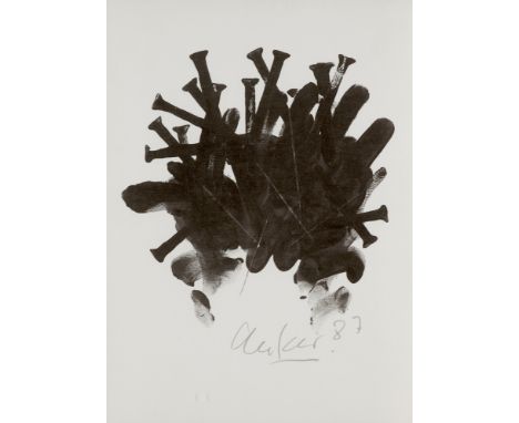 ZERO Günther Uecker (1930 Wendorf)Nagelkreuzung. 1987. Offsetlithographie auf Velin. 19 x 18 cm (29,5 x 21,5cm). Signiert und