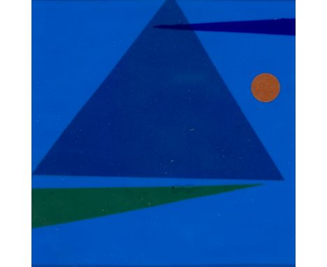 Vera Molnár.  (1924 Budapest). Le Mont Parnasse d'après Klee en bleu, vert et rouge. 2006. Collage, ganzflächig kaschiert auf