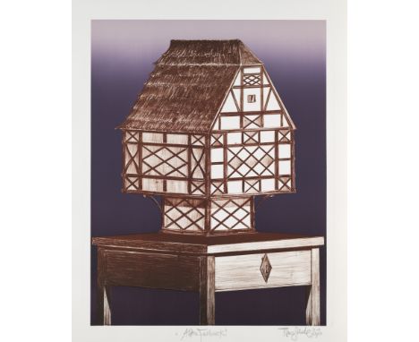 Zeitgenössische Kunst Titus Schade (1984 Leipzig)Altes Fachwerk. 2020. Lithographie in Farbe auf Velin. 46 x 35 cm (52 x 42 c