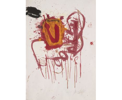 Österreichische Nachkriegsmoderne Jürgen Messensee (1936 Wien)Komposition in Rot und Orange. 1995. Farblithographie und Präge