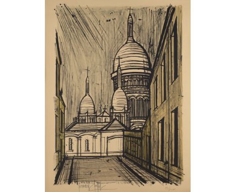 Bernard Buffet.  (1928 Paris - 1999 Tourtour, Provence-Alpes-Côte d'). Le Sacre-Coeur de Montmatre. 1969. Farblithographie au