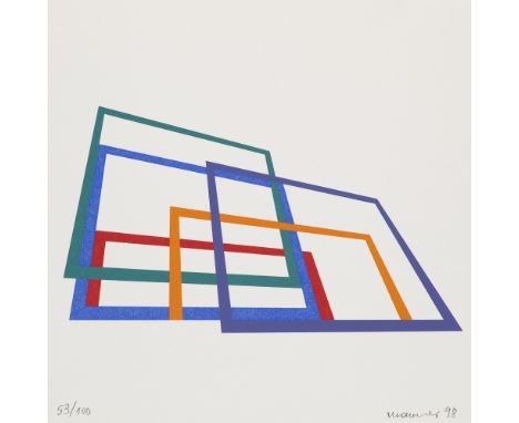 Dóra Maurer.  (1937 Budapest -  lebt u. arbeitet in Budapest). 3 Farbserigraphien aus: Quod Libet. 1998. Je auf leichtem Veli