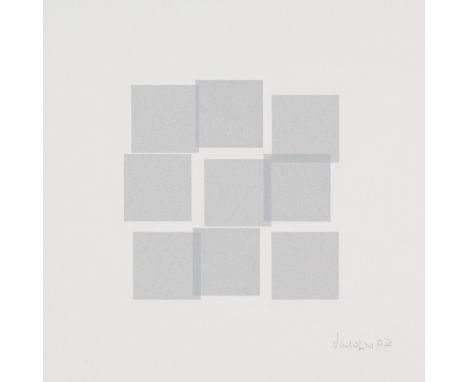 Geometrische Abstraktion Vera Molnár (1924 Budapest)o.T. (9 carrés gris - LA - 2). Farbserigraphie auf Velin. 9,3 x 9,5 cm (1