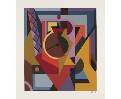 Walter Dexel.  (1890 München - 1973 Braunschweig). Lokomotive von vorn. 1971. Farbserigraphie auf leichtem Velinkarton. 32 x 