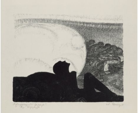 Andreas Gering.  (1892 Nürnberg - 1957 ebenda). Einschlagender Schuss. 1917. Lithographie auf JW Zanders Bütten (mit Wz.). 23
