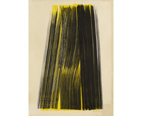 Informel Hans Hartung (1904 Leipzig - 1989 Antibes)Olympia 1972. Farboffsetlithographie auf Offsetvelin. 79 x 48 cm (87 x 64 