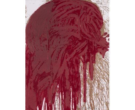 Hermann Nitsch.  (1938 Wien - 2022 Mistelbach, Österreich). o.T. (Schüttbild). 2016. Terragraphie (Quarzsand) über Digitalpri