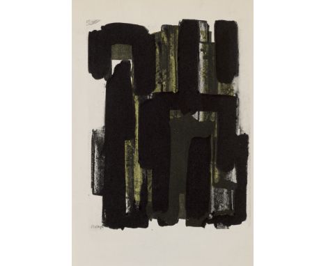 Informel Pierre Soulages (1919 Rodez - 2022 Nimes)o.T. Lithographie auf Velin. 14,7 x 10 cm (16,7 x 11,3 cm). Im Stein signie