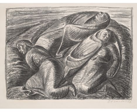 Expressionismus - - Ernst Barlach.  (1870 Wedel - 1938 Rostock). Die Verlassenen. Um 1930/31. Lithographie auf chamoisfarbene