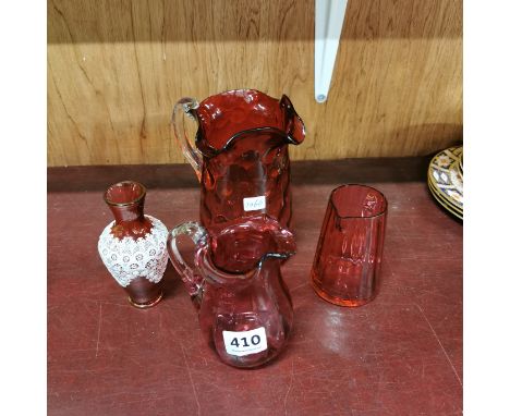 4 PIECES OF ANTIQUE RUBY GLASS