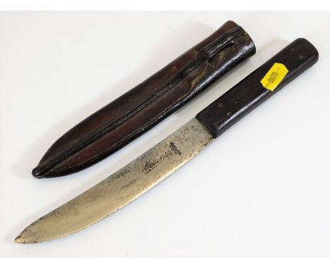 An antique Mexeur & Cie boatmans knife with leather scabbard