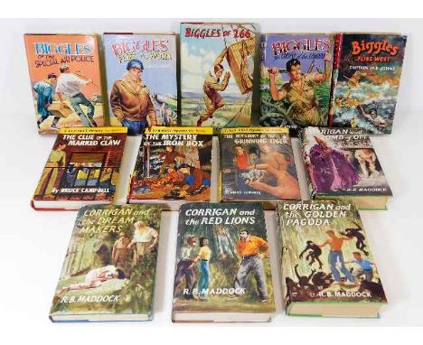 Five W. E. Johns Biggles books twinned with similar boys adventure books by Bruce Campbell & R. B. Maddock