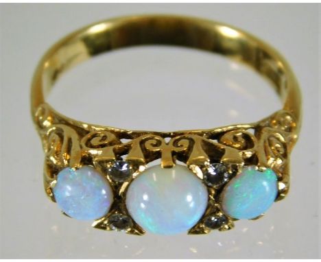 An 18ct gold 19thC. Victorian opal & diamond ring 4.7g size P