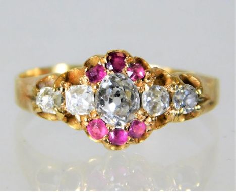 A 19thC. Victorian 18ct diamond & ruby ring 2.5g size O/P