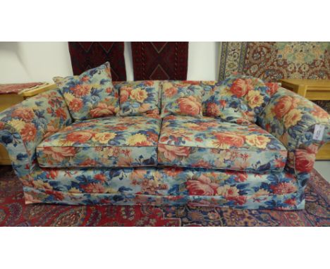 A Clement Jocyln large floral sofa in good condition with cushions - cost £2500 new - Width 235cm x Height 80cm x Depth 123cm