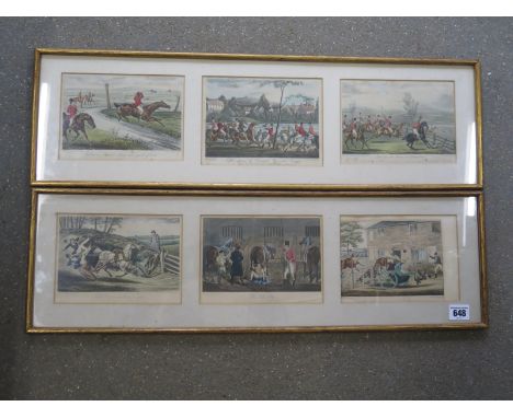 Two gilt framed and glazed Hunting prints - titles include  "What! never upset in a gig?", " The Oaks Filly" " I wonder wheth