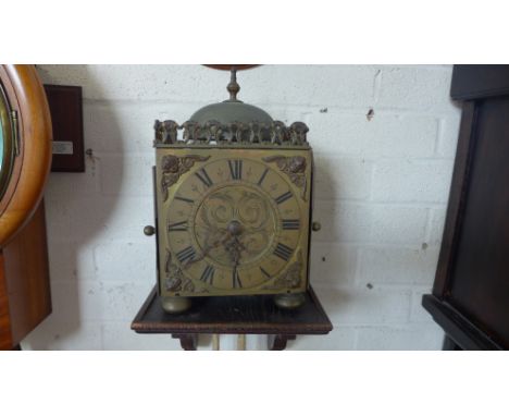 An early lantern clock with verge movement bracket and weight - some restoration required - 18cm x 15cm x 30cm high