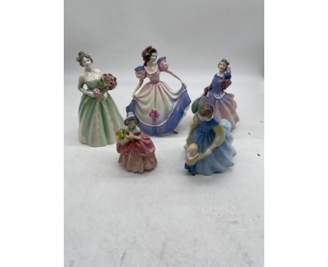 Collection Of Five Royal Doulton Figurines to include Cissie HN1809, Happy Birthday HN3660, Angela HN3419, Blithe Morning HN2