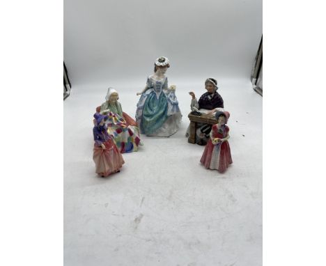 Collection Of Five Royal Doulton Figurines to include Marigold HN1555, The Patchwork Quilt HN1984, Linda HN3374, Schoolmarm H